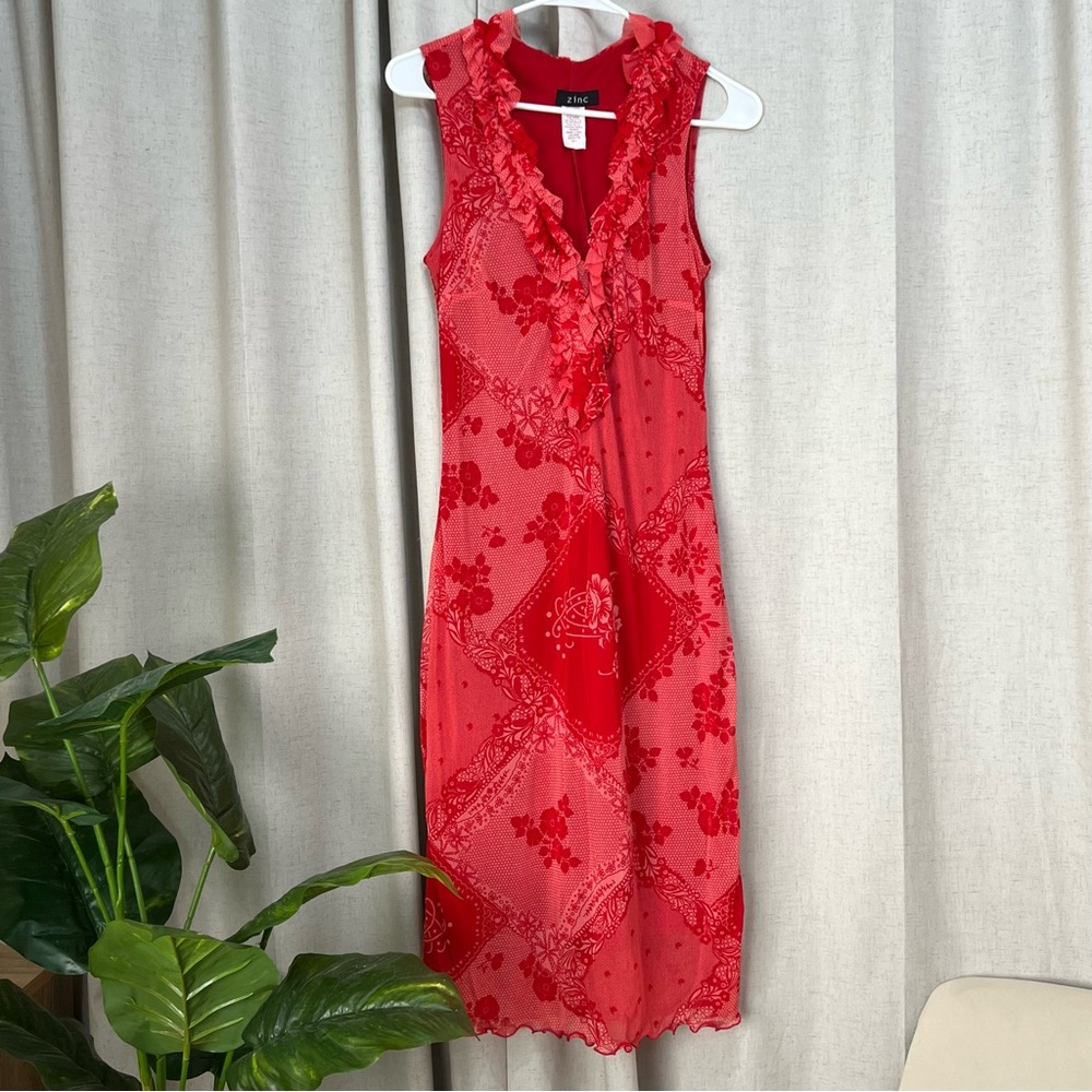 90s RED FLORAL MIDI DRESS 💄🌹